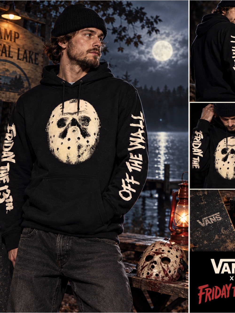 Vans Friday the 13th Pullover Hoodie Unisex Size L Black Jason Mask